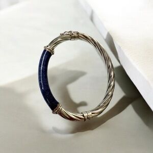 Vintage Milor  Sterling Silver & Blue Plastic  Spring Hinged Bracelet with Safe